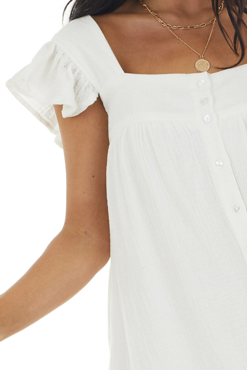 Ivory Babydoll Short Sleeve Button Up Dress