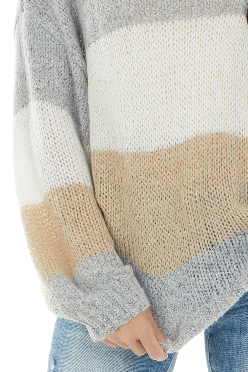 Heather Grey Colorblock Loose Knit Sweater 