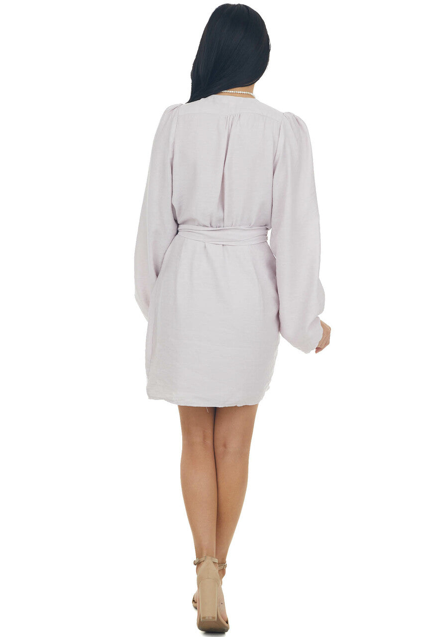 Pale Mauve Long Sleeve Surplice Wrap Dress