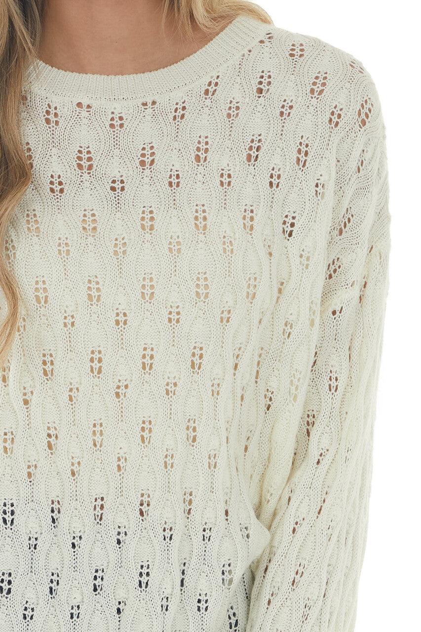 Cream Lightweight Pointelle Oversized Sweater