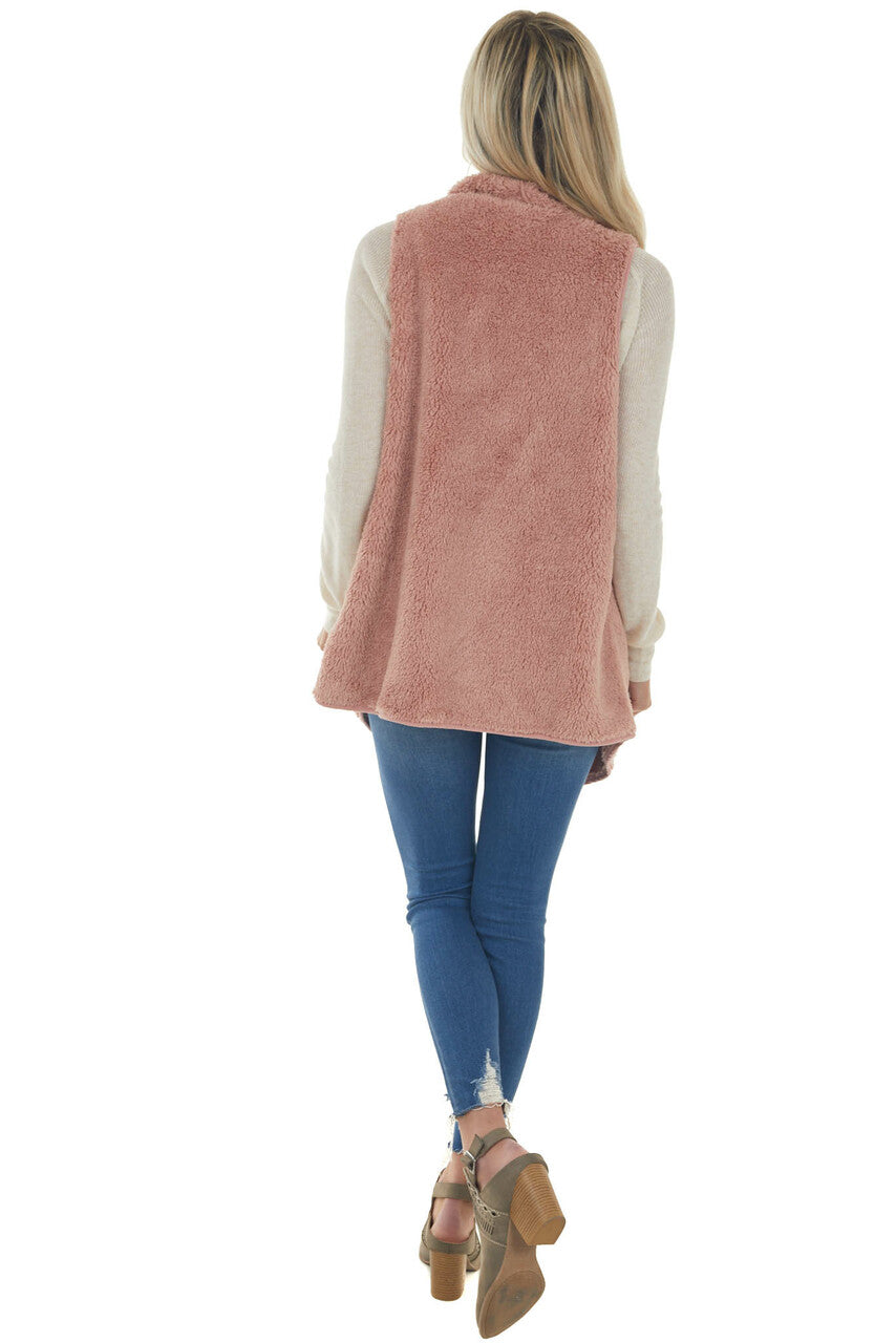 Dusty Punch Fuzzy Open Front Vest with Pockets