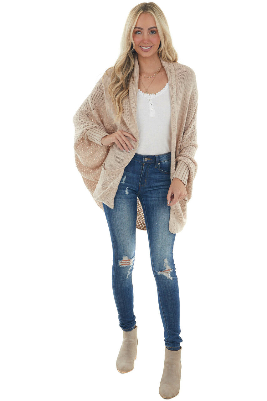 Faded Latte Draped Dolman Sleeve Cardigan 