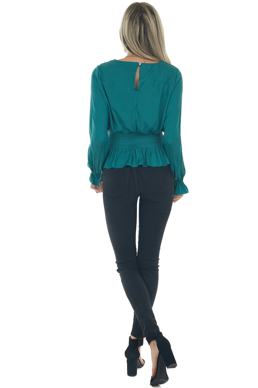 Juniper Smocked Waist Bubble Sleeve Peplum Top