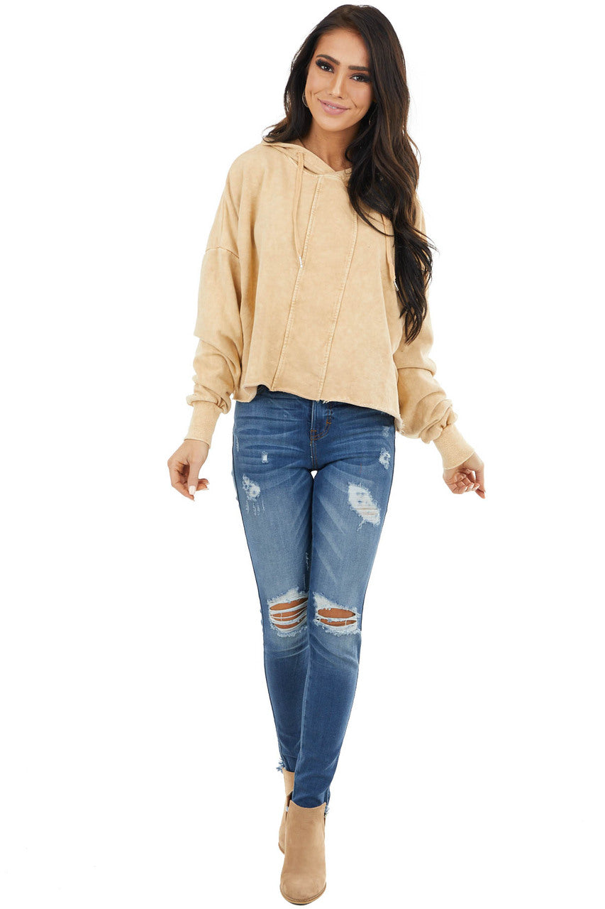 Amber Mineral Wash Cropped Hoodie with Front Seam Details 