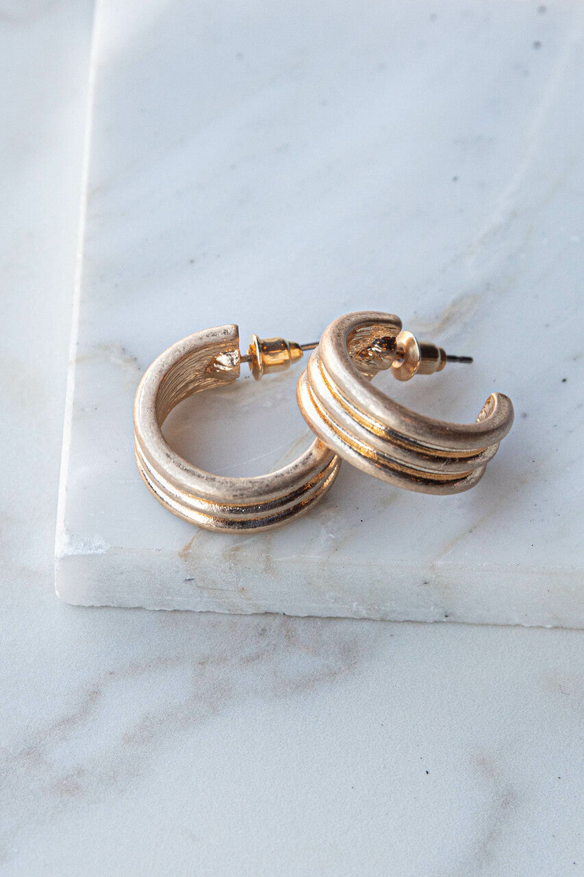 Antique Gold Post Back Open Hoop Earrings