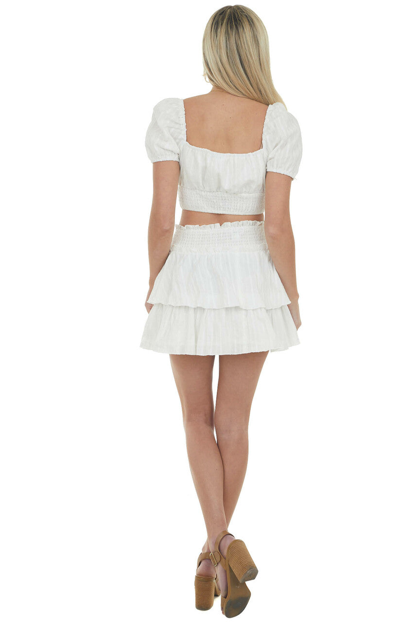 Off White Lace Skirt and Cropped Blouse Set 