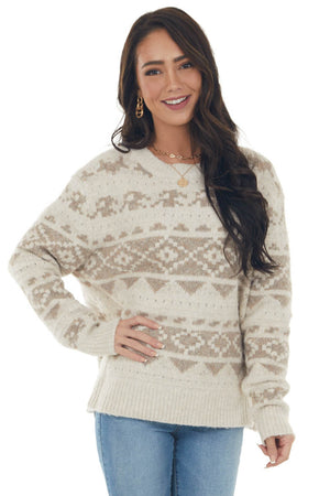 Champagne Printed Soft Brushed Knit Sweater 