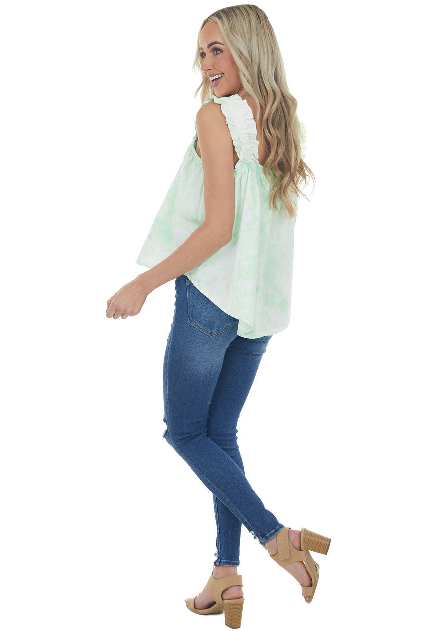 Lime Green Acid Wash Tank with Ruffled Straps