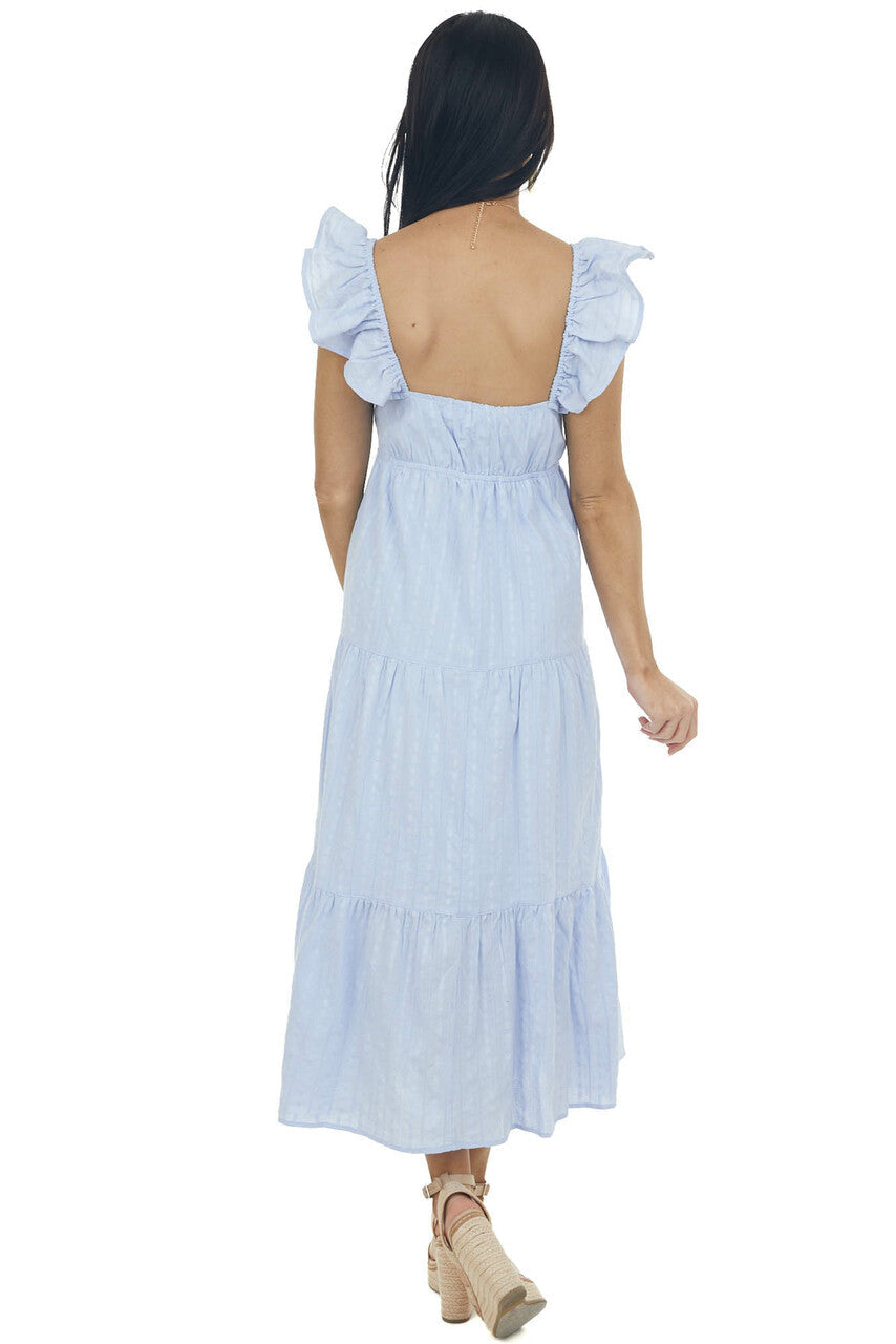 Deep Periwinkle Tiered V Neck Woven Midi Dress 