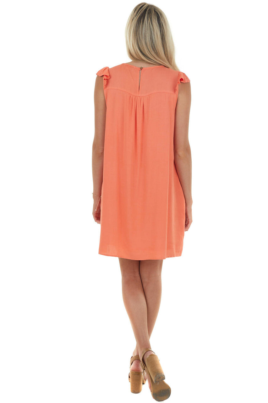 Coral Babydoll Pintuck Yoke Mini Woven Dress