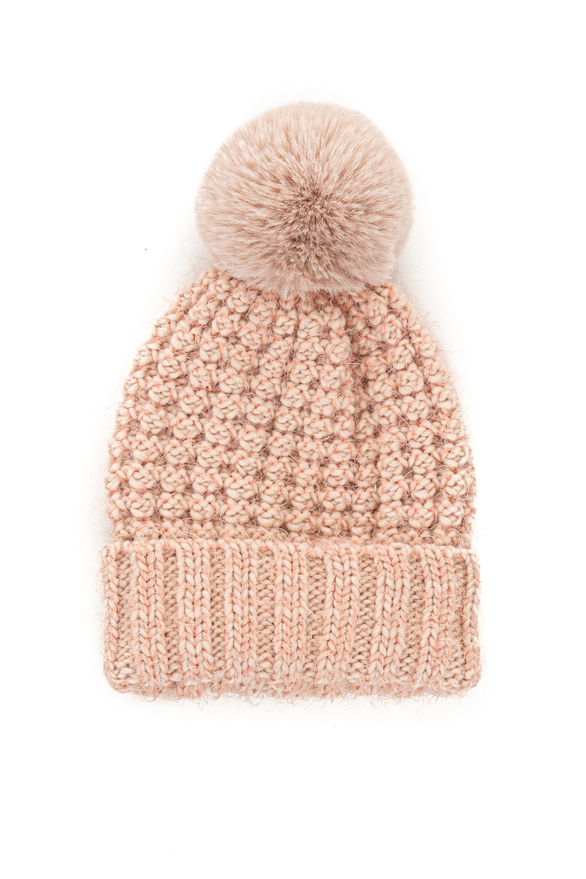 Peach and Coral Two Toned Soft Beanie with Pom Pom Detail