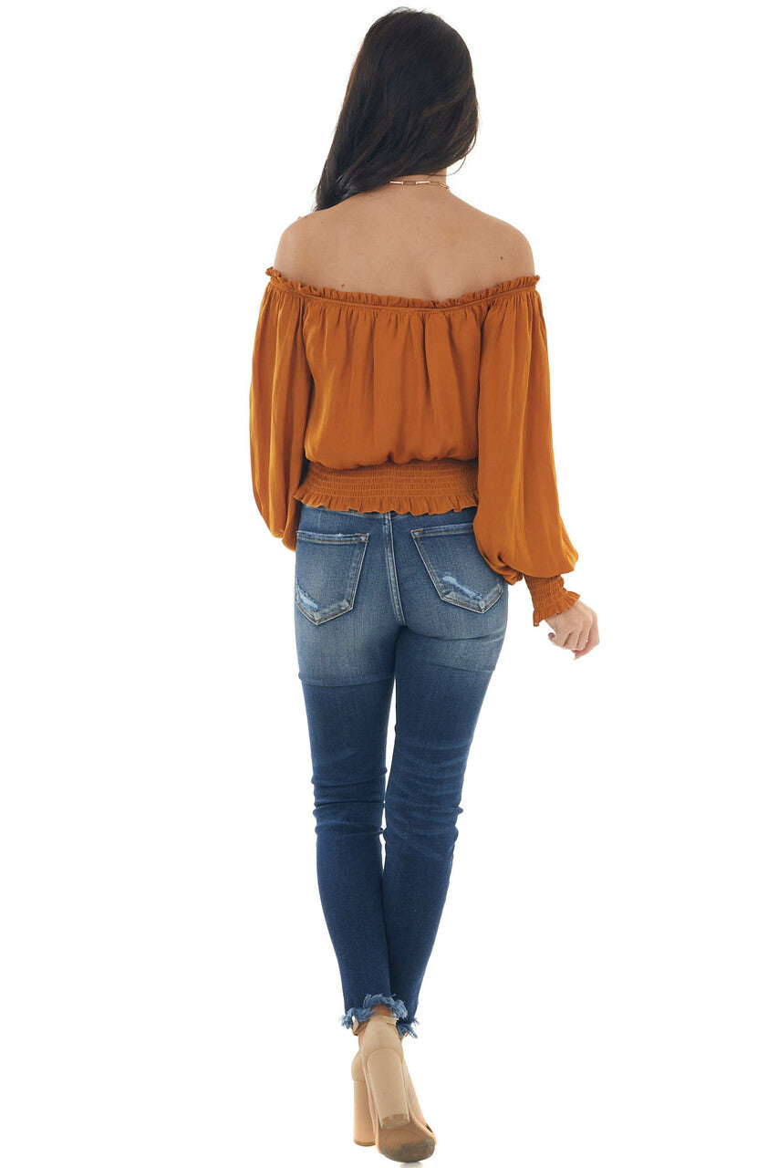 Caramel Off Shoulder Long Sleeve Blouse 