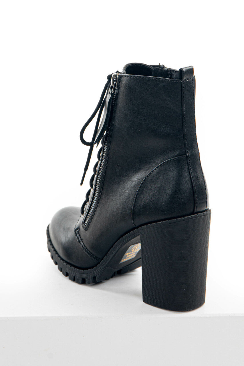 Black Faux Leather Heeled Combat Booties 