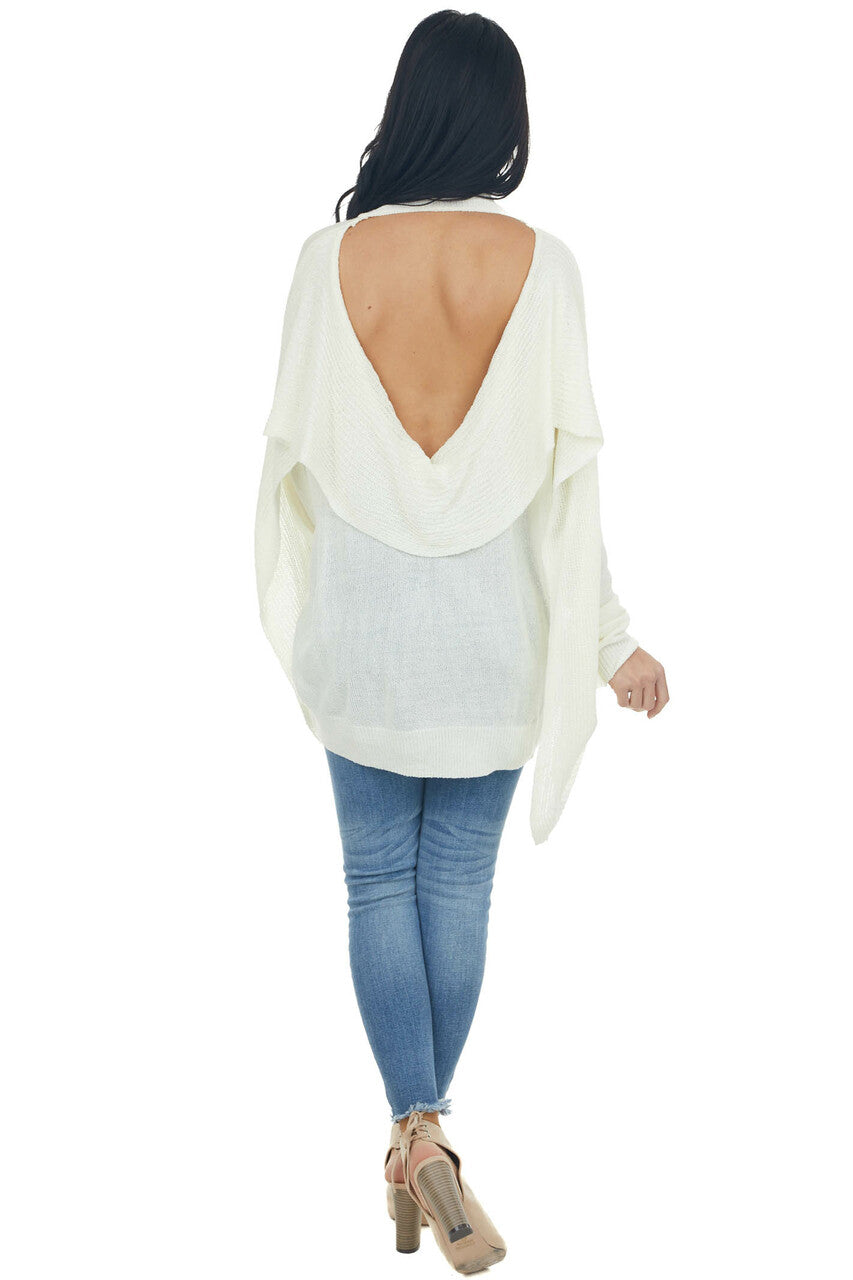 Ivory Mock Neck Open Back Oversized Sweater