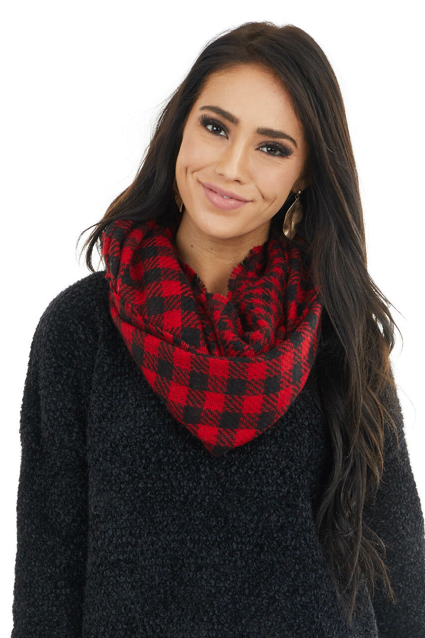 Lipstick Red and Black Buffalo Plaid Infinity Scarf