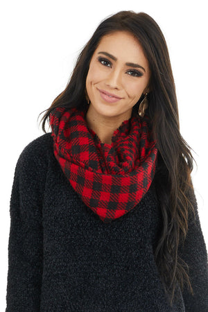 Lipstick Red and Black Buffalo Plaid Infinity Scarf