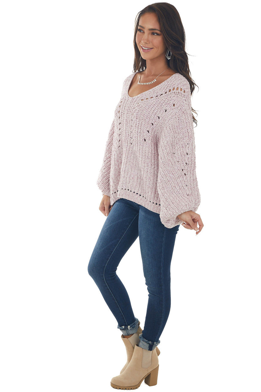 Blush Two Tone Chenille Pointelle Sweater