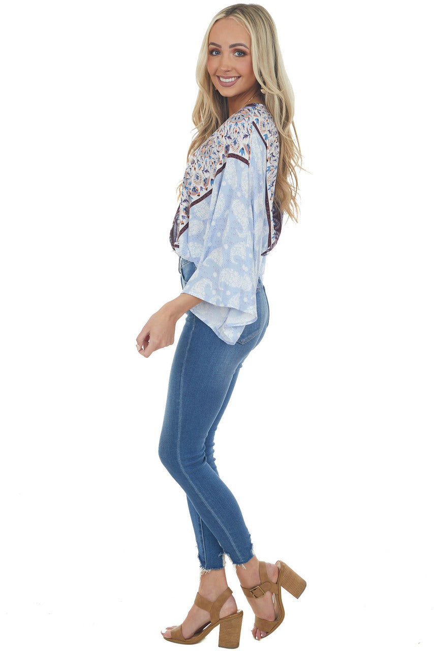 Light Cornflower Multiprint Surplice Bodysuit