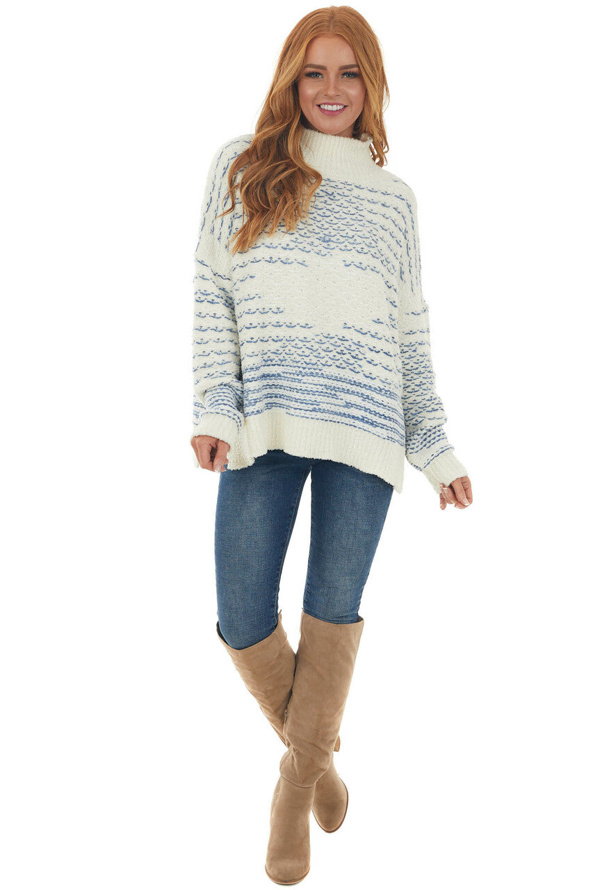 Ivory Printed Mock Neck Soft Knit Sweater Top