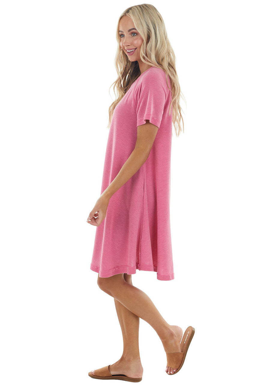 Heathered Hibiscus Short Swing Dress with Raw Edge Details 