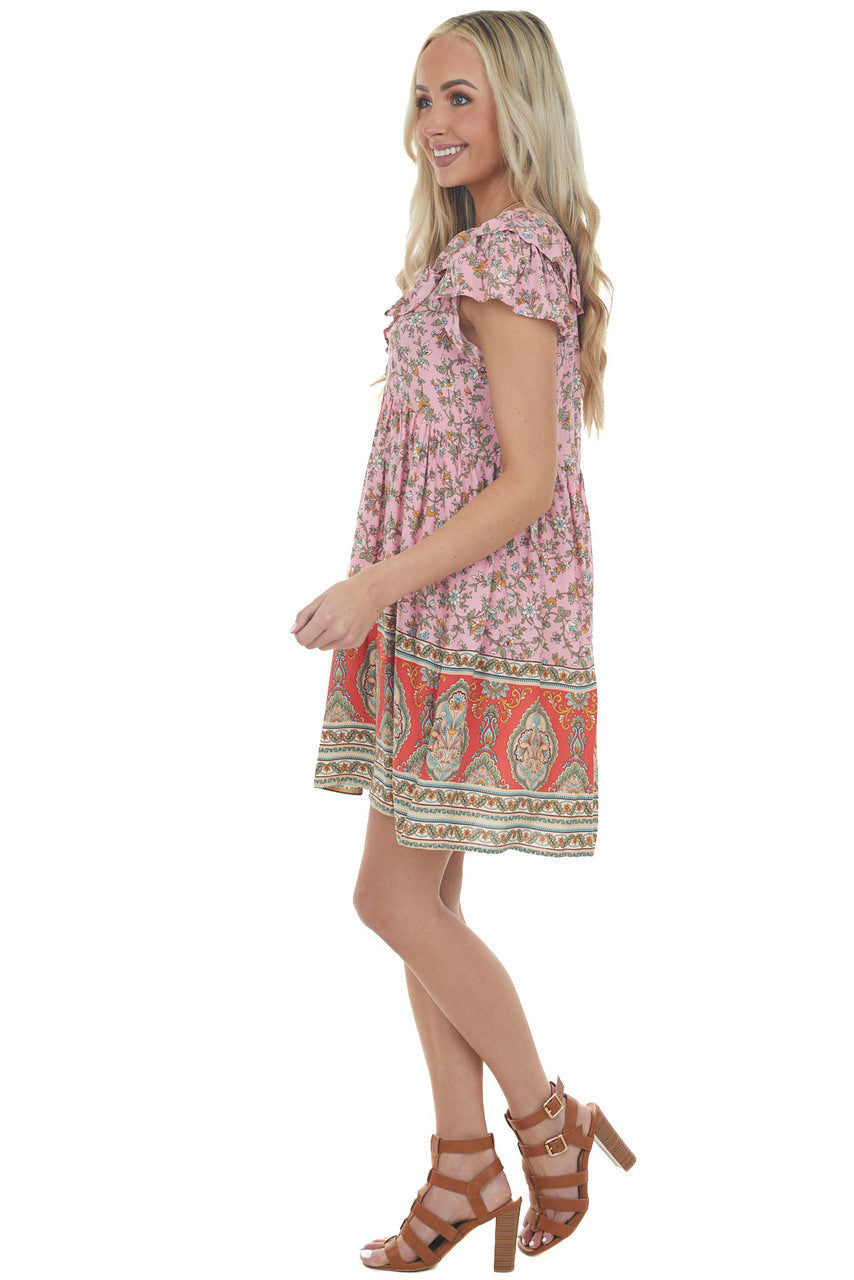 Carnation Multiprint Cap Sleeve Short Dress