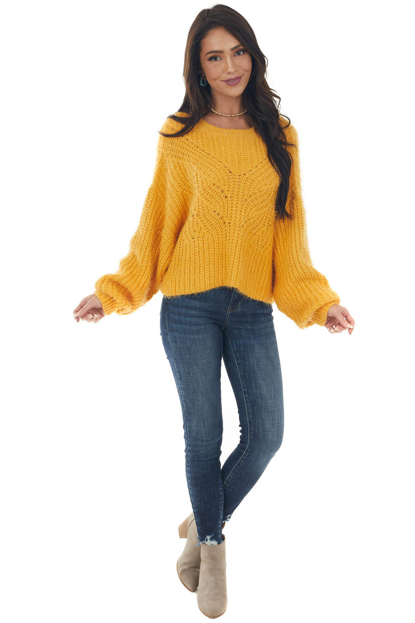 Amber Long Sleeve Fuzzy Cable Knit Sweater