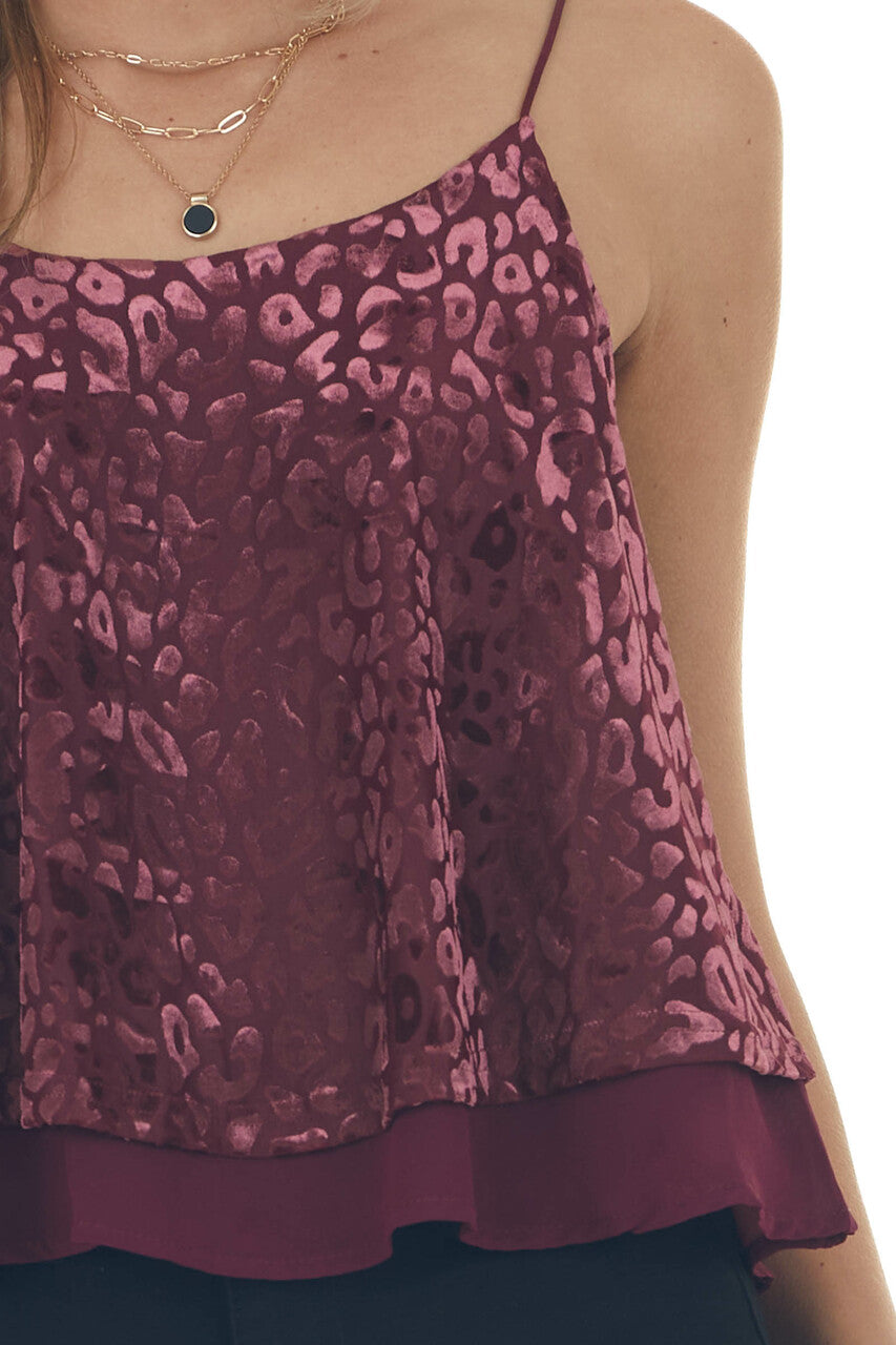 Wine Velvet Leopard Print Sleeveless Top