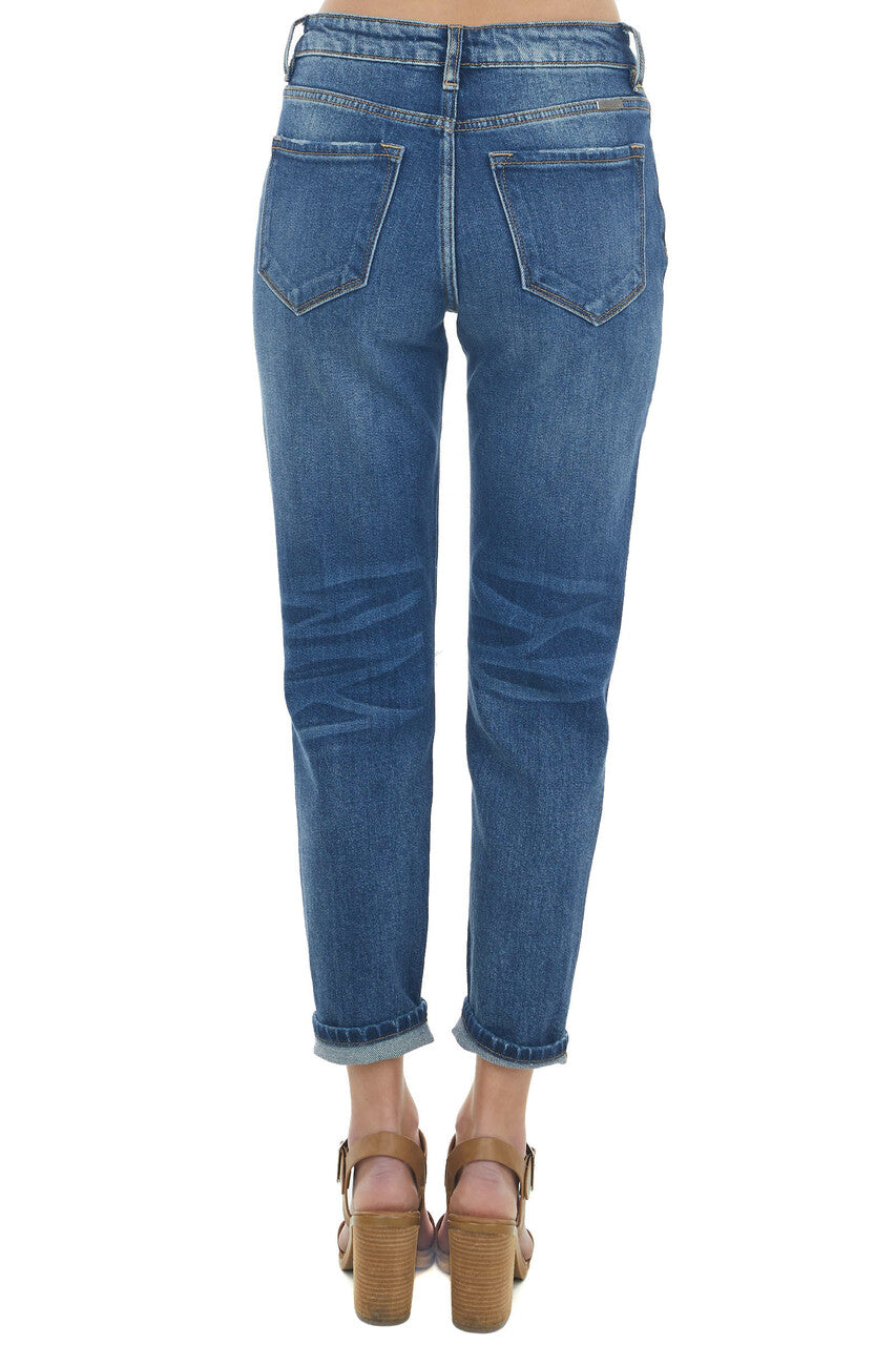 Dark Wash High Rise Knee Torn Mom Fit Jeans