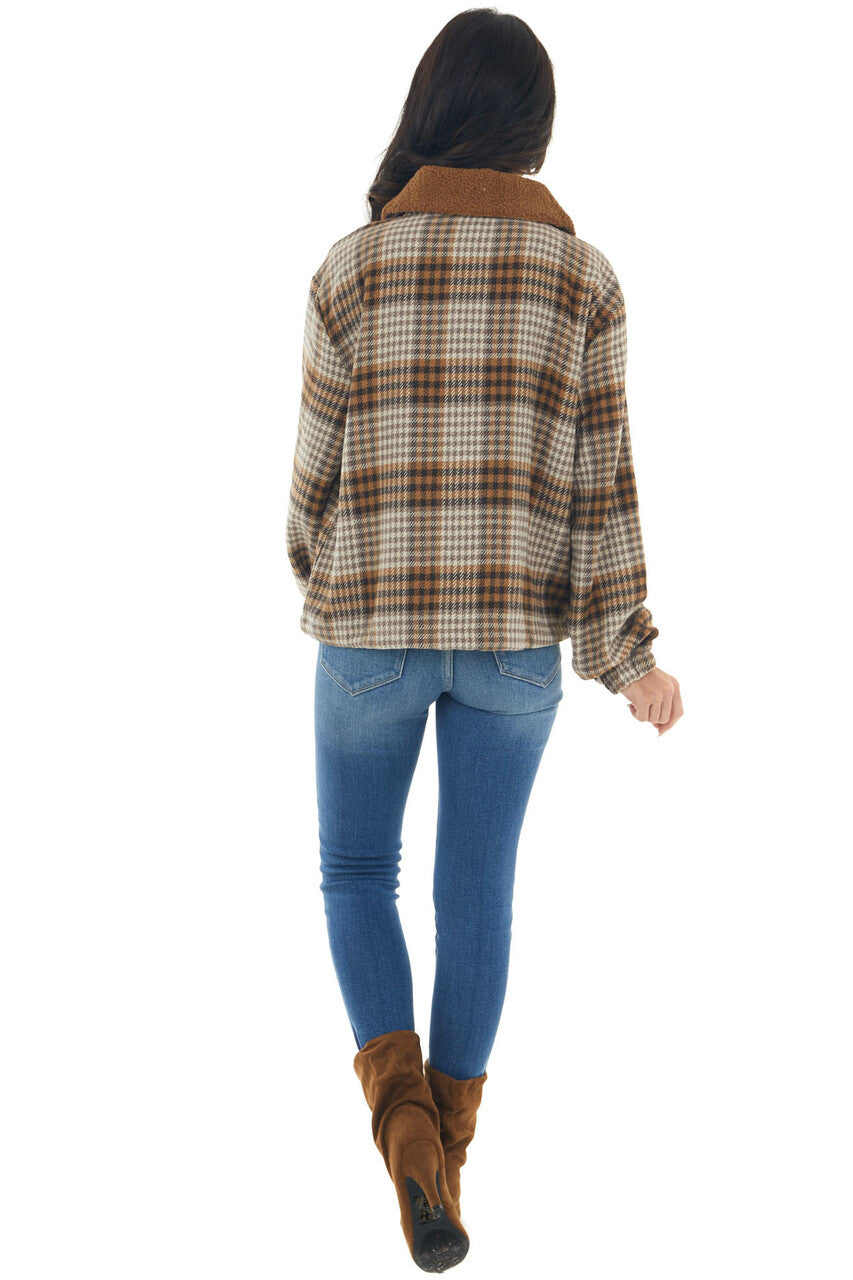 Sepia Plaid Button Up Jacket with Cinch Waist