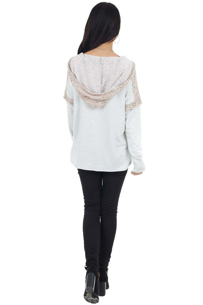Marsala Colorblock Long Sleeve Hoodie with Cheetah Print