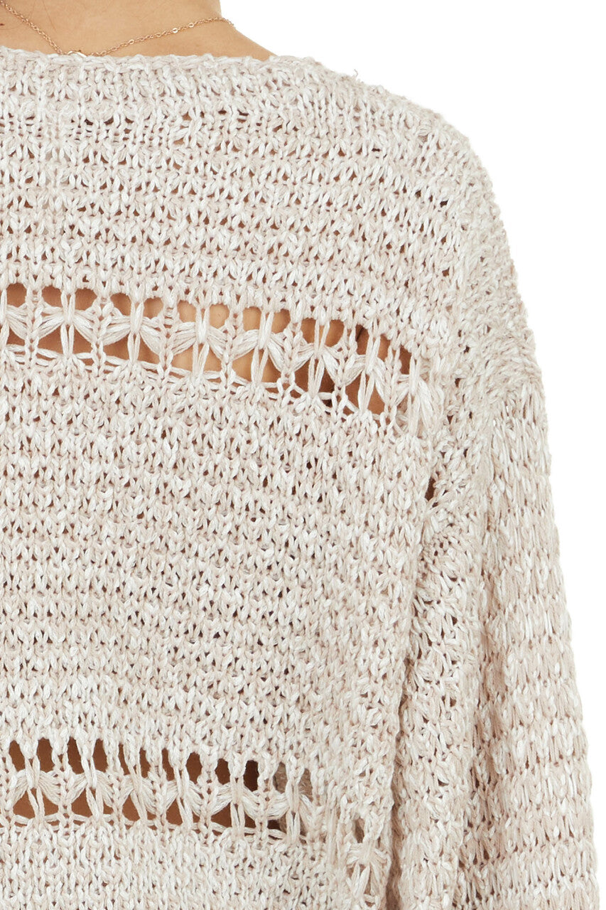 Dusty Rose Two Tone Loose Knit Sweater with Bubble Sleeves