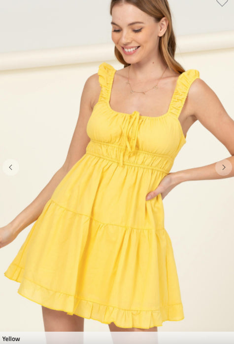 Sunshine Ruched Bust Sleeveless Ruffle Hem Dress