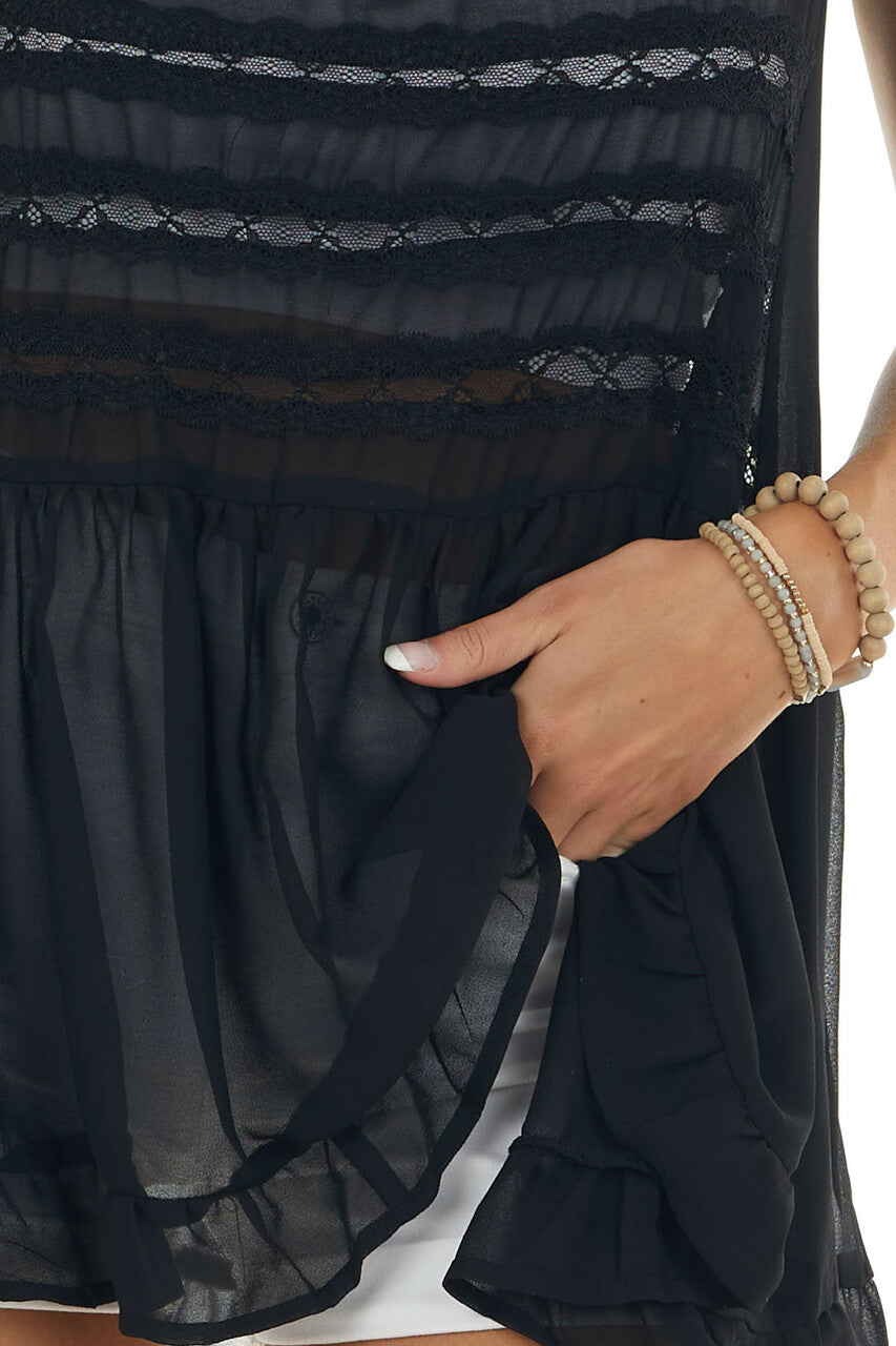 Black Sleeveless Sheer Tank Top with Lace