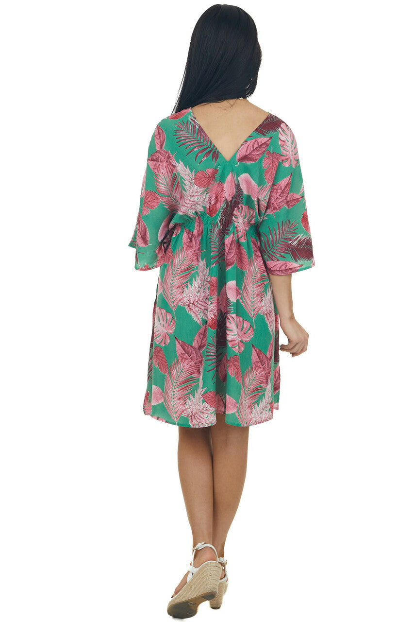 Jade and Hibiscus Leaf Print Half Sleeve Dress 