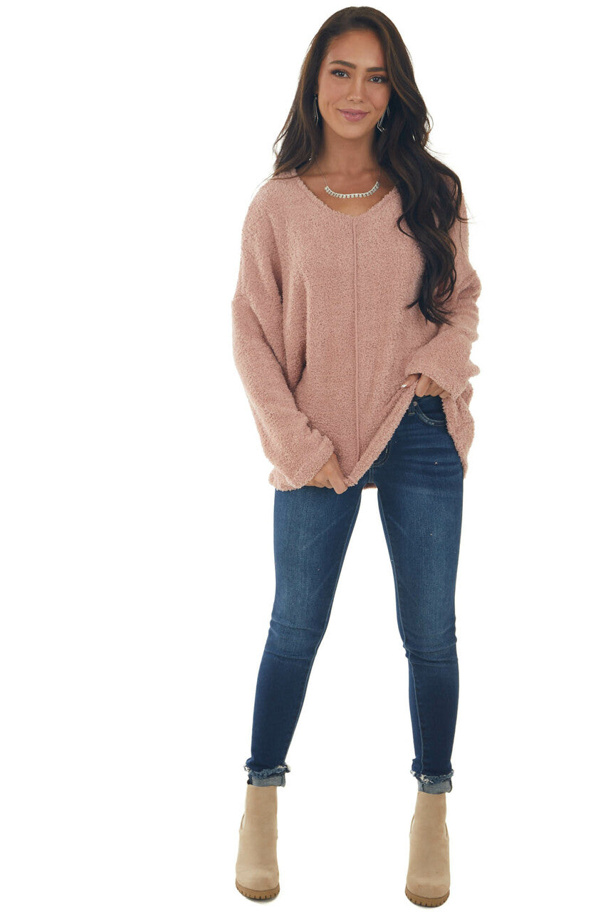 Hazy Blush Soft Sherpa Drop Shoulder Sweater