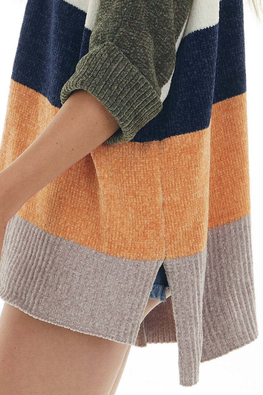 Olive Multicolor Striped Chenille Sweater