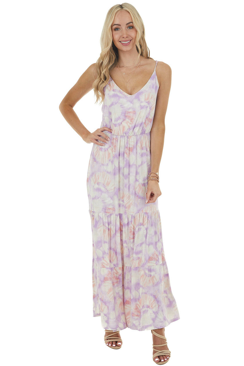 Iris Tie Dye Sleeveless Blouson Maxi Dress with Cinch Waist 