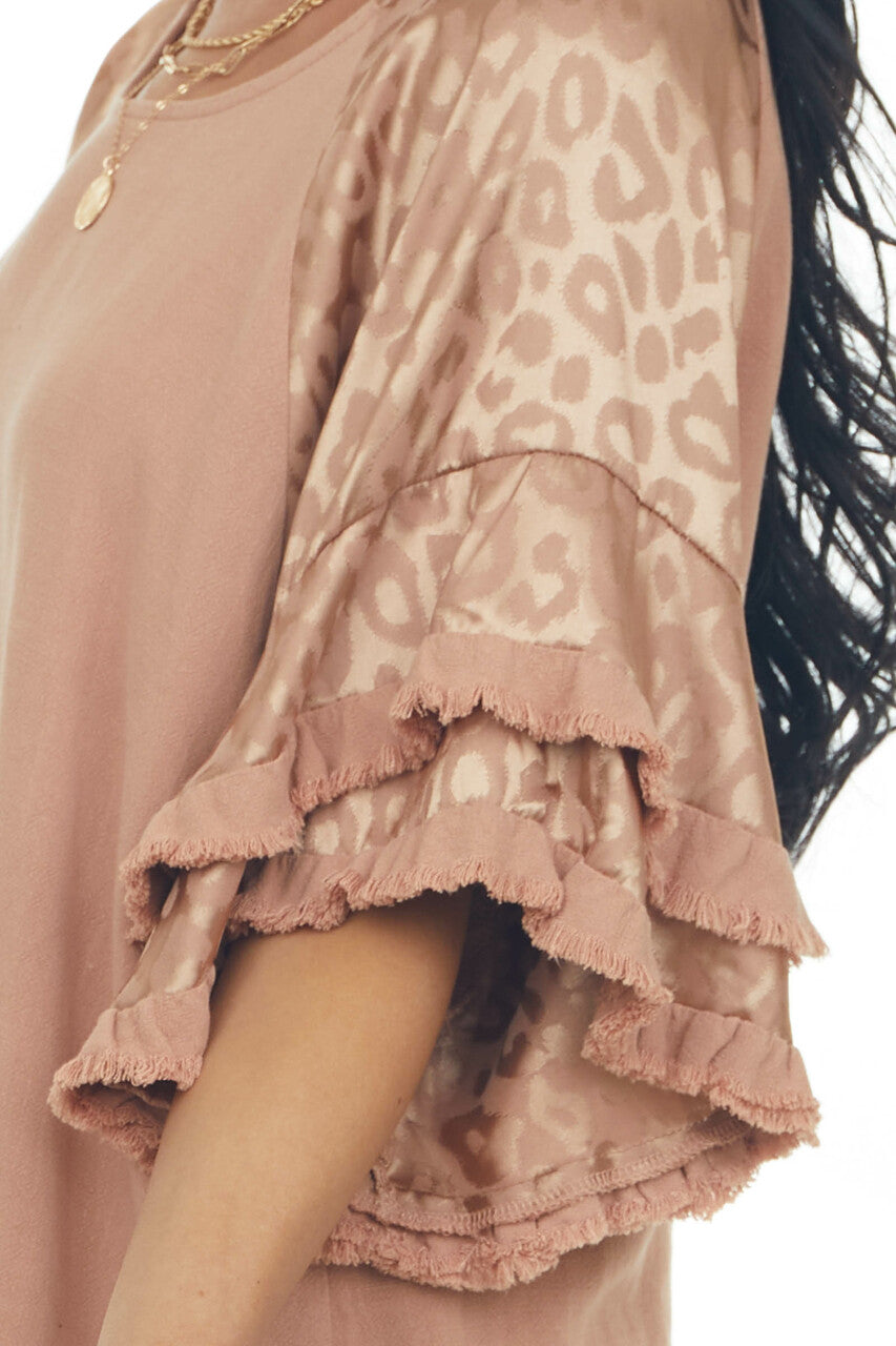 Apricot Leopard Tiered Sleeve Textured Blouse