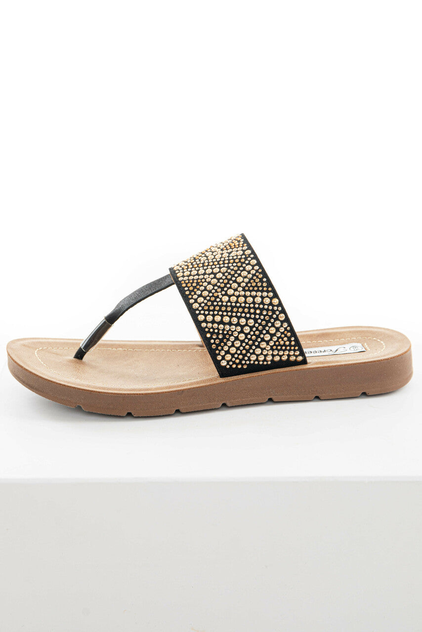 Black and Gold Rhinestone Thong Sandal