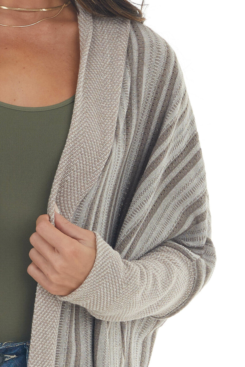 Dark Latte Striped Contrast Trim Cardigan 