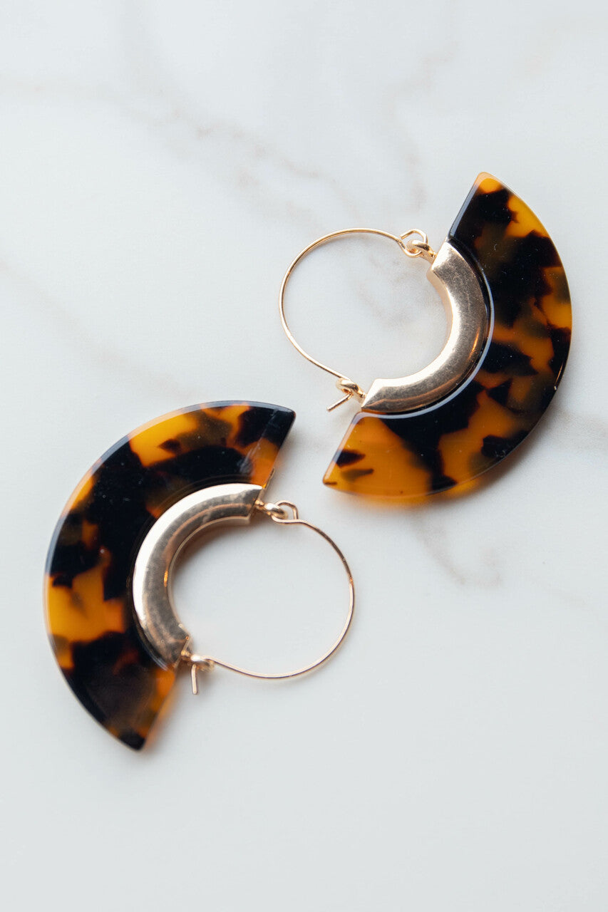 Copper Resin Tortoise Shell Fan Hoop Earrings