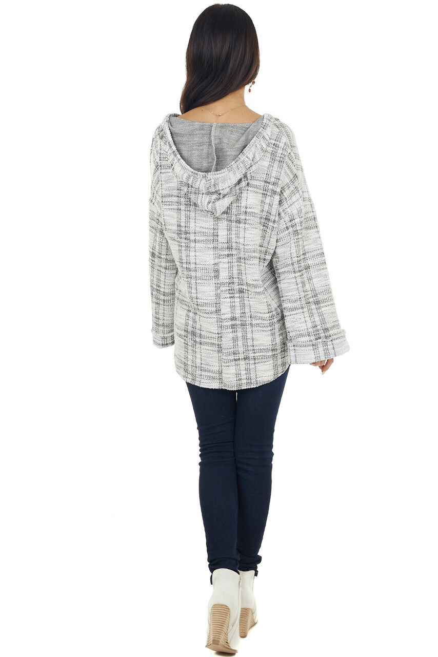 Black and Ivory Long Loose Sleeve Knit Top with Hood