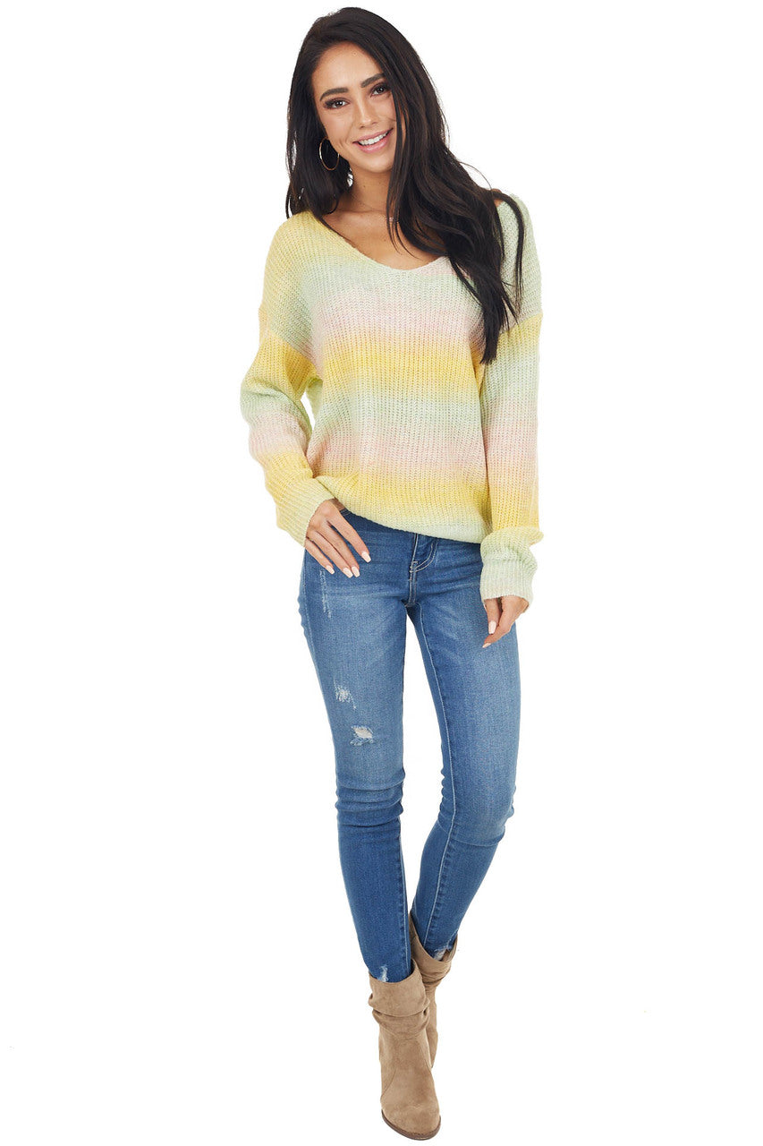 Yellow Multicolor Lightweight Sweater with Twist Back Detail