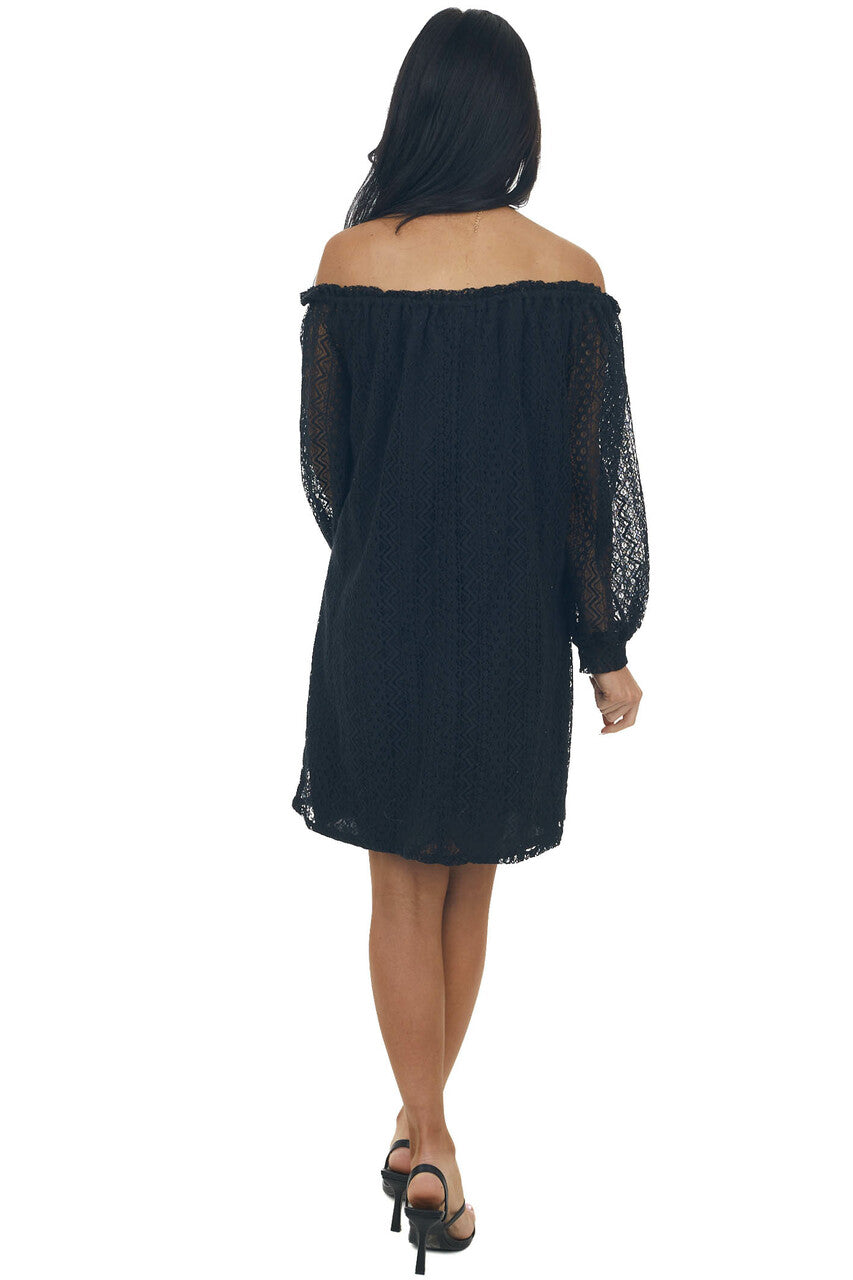 Black Off the Shoulder Lace Short Dress