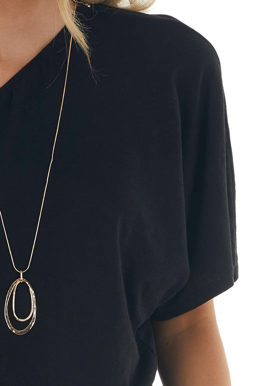 Black Elastic One Shoulder Jersey Knit Top