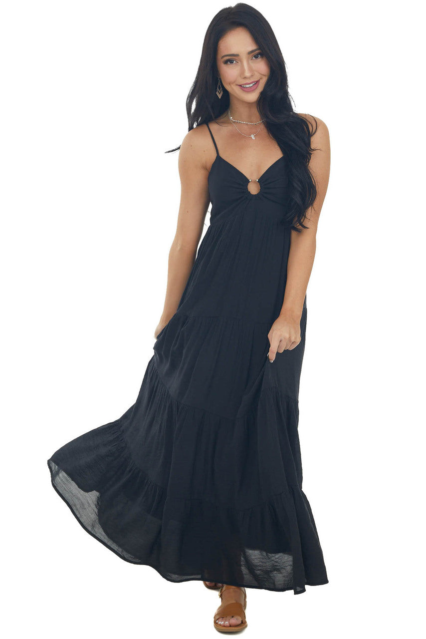 Black Sleeveless Tiered Maxi Dress