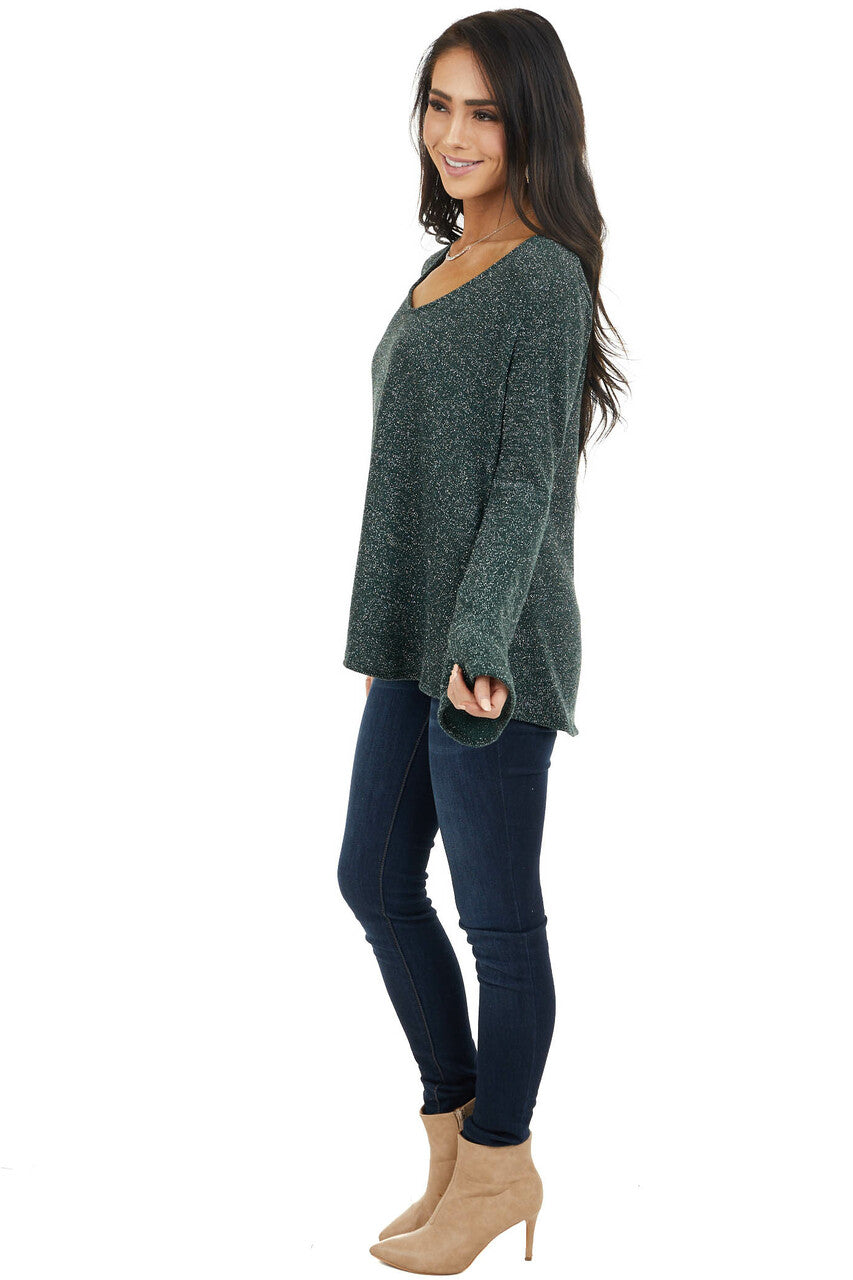 Dark Green Long Sleeve Top with Silver Thread Details