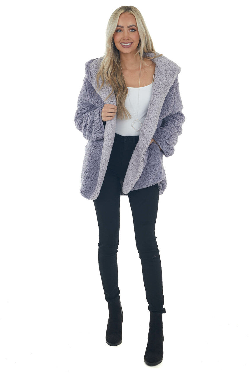 Lavender Super Soft Hooded Sherpa Teddy Jacket