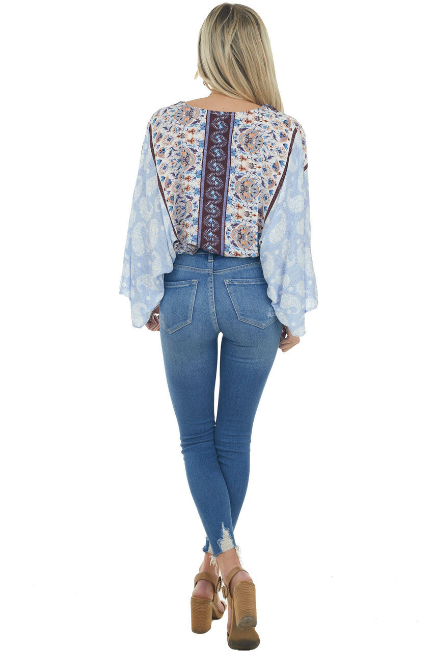 Light Cornflower Multiprint Surplice Bodysuit