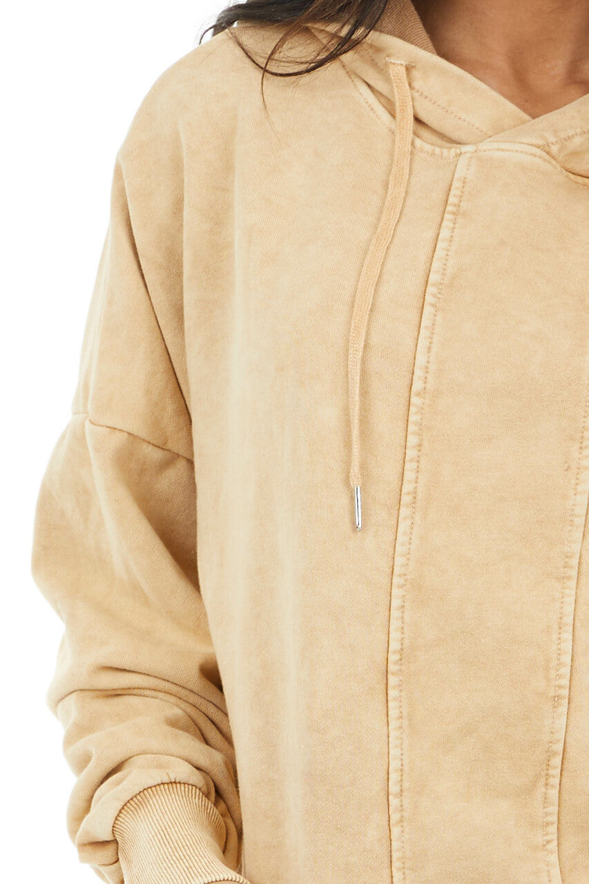 Amber Mineral Wash Cropped Hoodie with Front Seam Details 